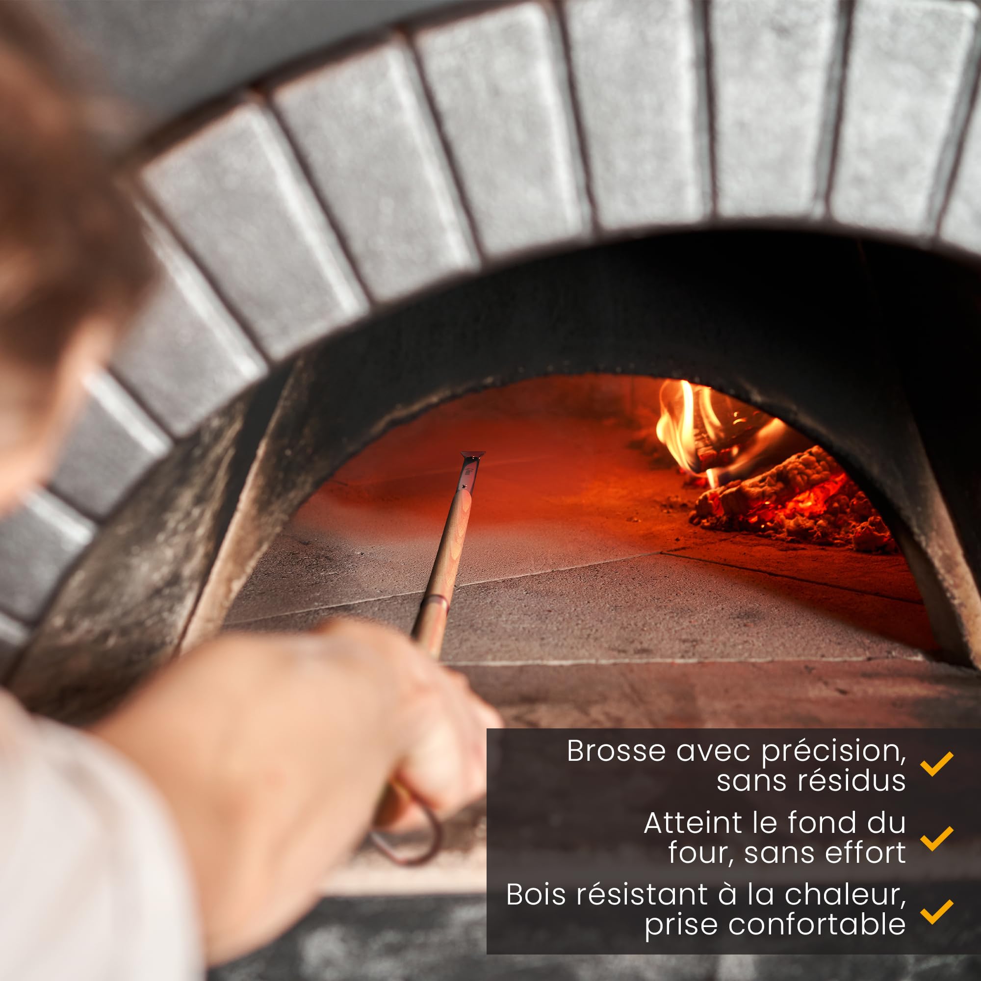 Chef Pomodoro Brosse de four à pizza - Poignée réglable (55-87,7 cm), accessoires de nettoyage pour four à pizza d'extérieur