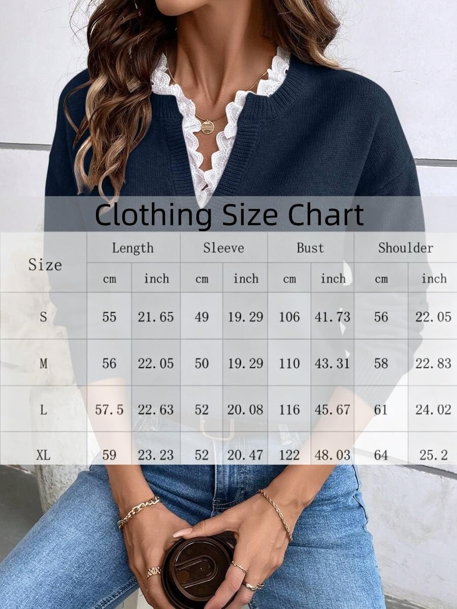 Maglione da donna in pizzo con scollo a V a maniche lunghe in maglia