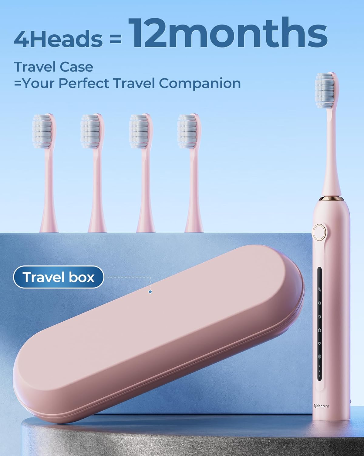 Pink Electric Toothbrushes, with 4 Brush Heads, 1 Travel Toothbrush Case, for Adults and Kid Electric Toothbrush, Long 180-Day Battery Life, 6 Modes, IPX7 Waterproof, Smart 2-Minute Timer.