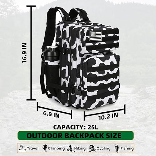 Miniatura 2 de Mochila táctica de 25 litros impermeable militar para hombres y mujeres, paquete de asalto, mochila de viaje con velcro pequeño, Estampado de vaca,