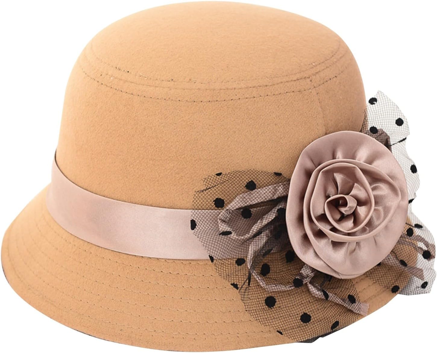 Women Bowler Hats Flower Decor Cloche Wide Brim Fedora Bucket Hat Vintage Elegant Church Hats for Wedding Party Festival