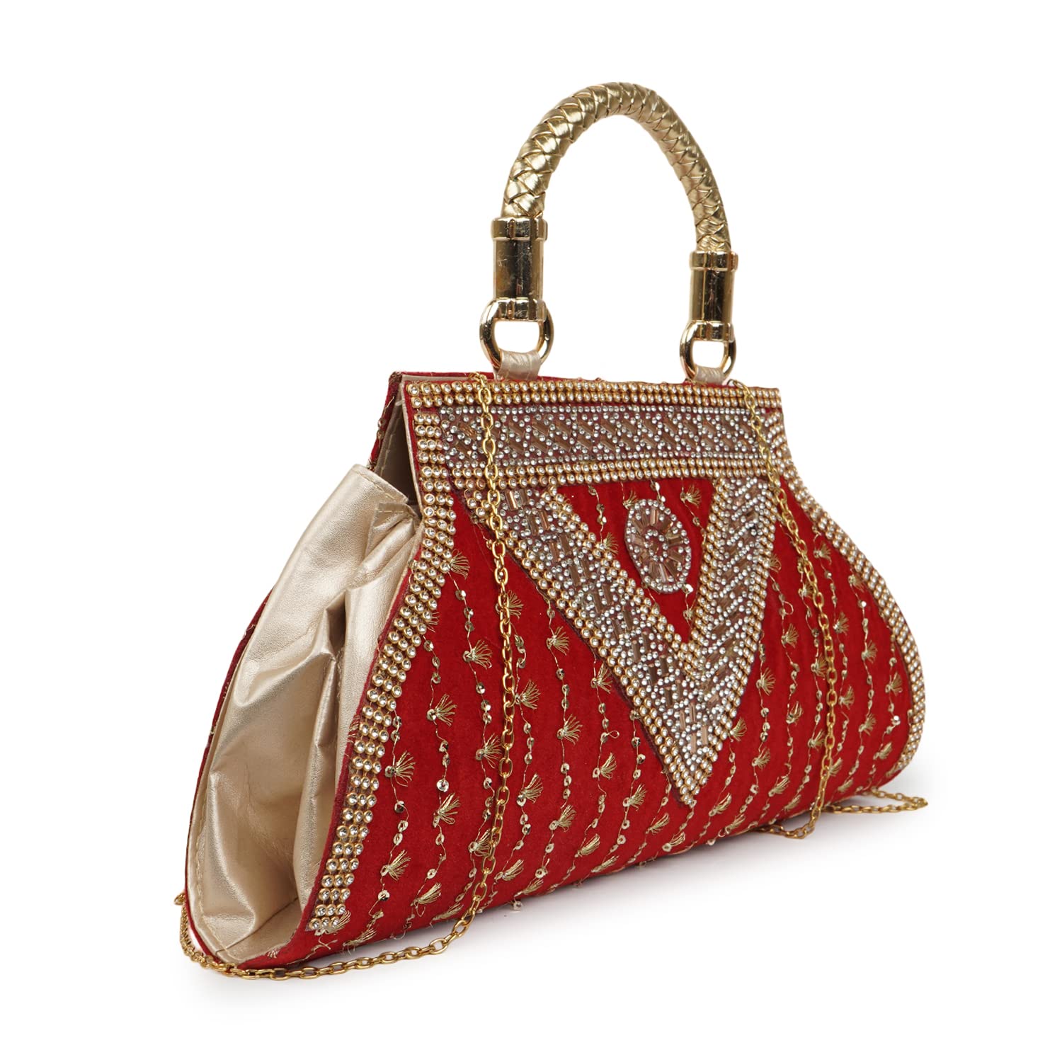 PU Stylish Fancy Designer Wedding Party Classy Trendy Gold Chain Strap Crossbody Clutch For Women-image-23