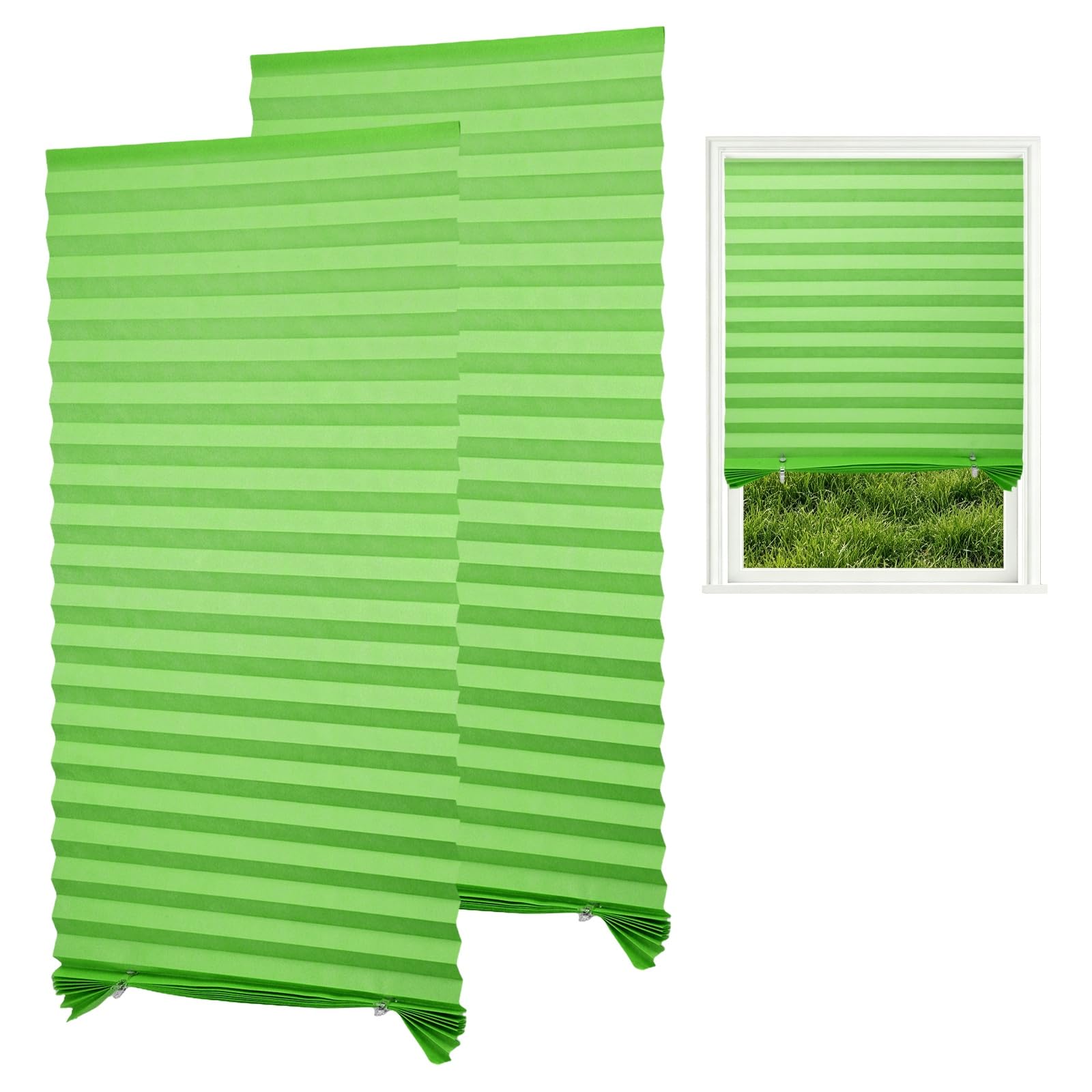 sourcing map 2 Pack No Drill Blinds for Windows, 60 x 150 cm Stick on Blackout Temporary Blinds Curtains with 4 Clips for Bedroom Kitchen Bathroom, Fruit Green