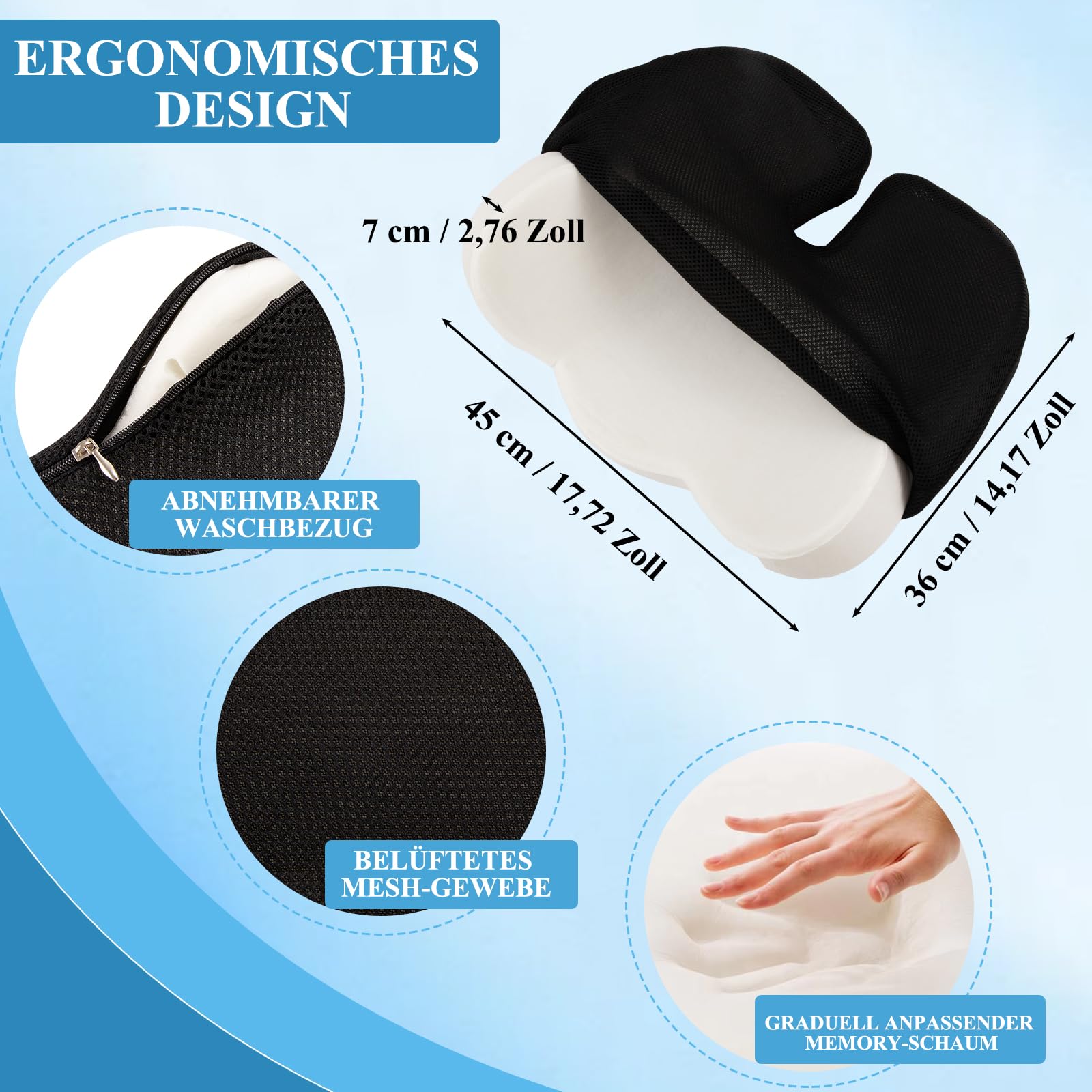 Cojín de asiento ortopédico, cojín de asiento para silla de oficina, cojín de coxis, cojín ergonómico, cojín de espuma viscoelástica, cojín de coxis para avión, coche, hernia de disco