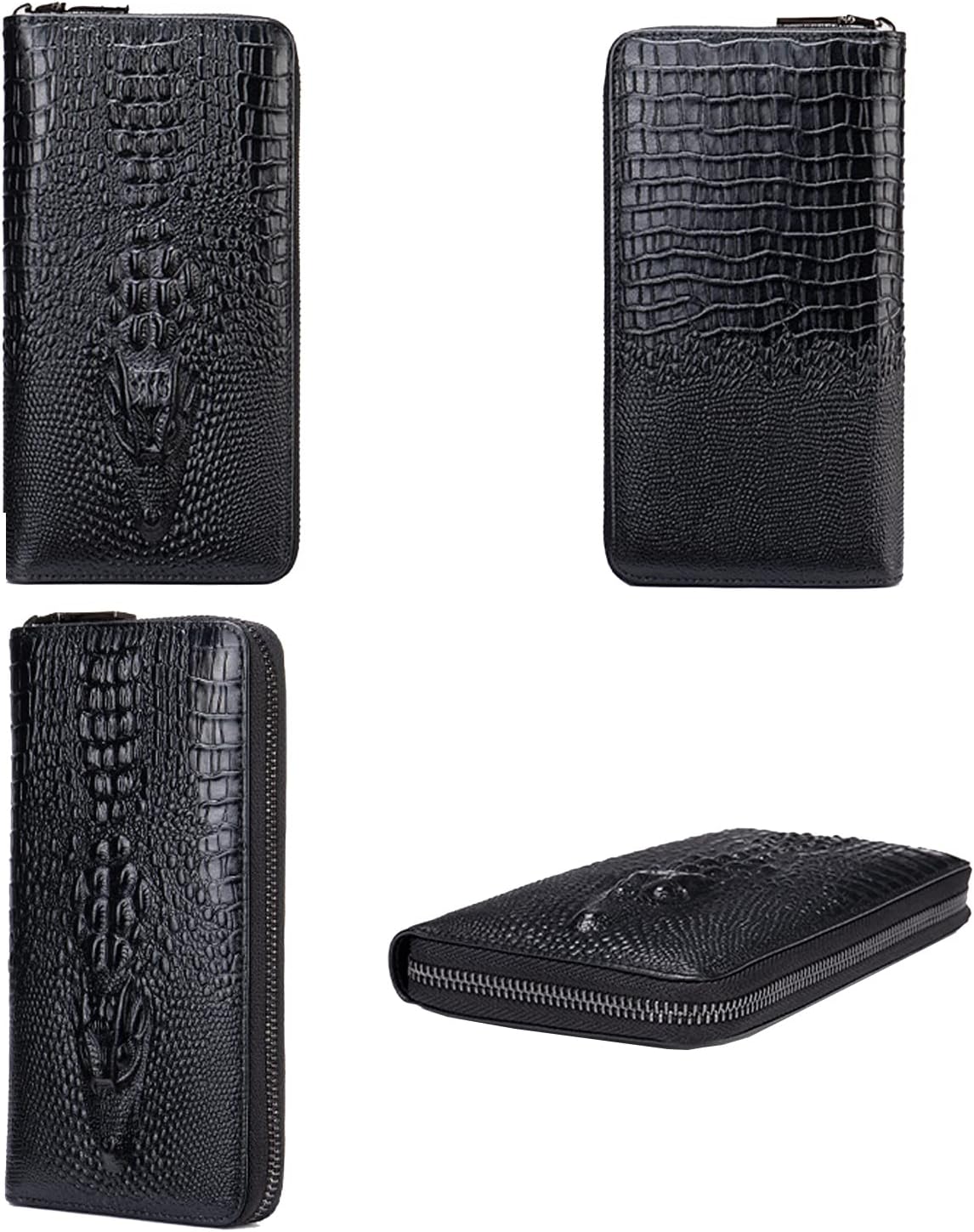 Hebetag Leather Long Wallet Clutch Purse for Men Phone Organizer Holder Wrist Bag Coin Money Card Case Checkbook Vintage Pocket Wallets (Black) - Image 4