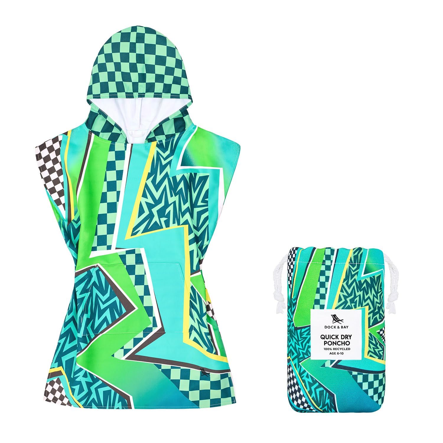 Dock & Bay Poncho mit Kapuze, für Kinder, super saugfähig, schnell trocknend, inklusive Tasche, Tide Skater, Größe S (Alter 4–7)