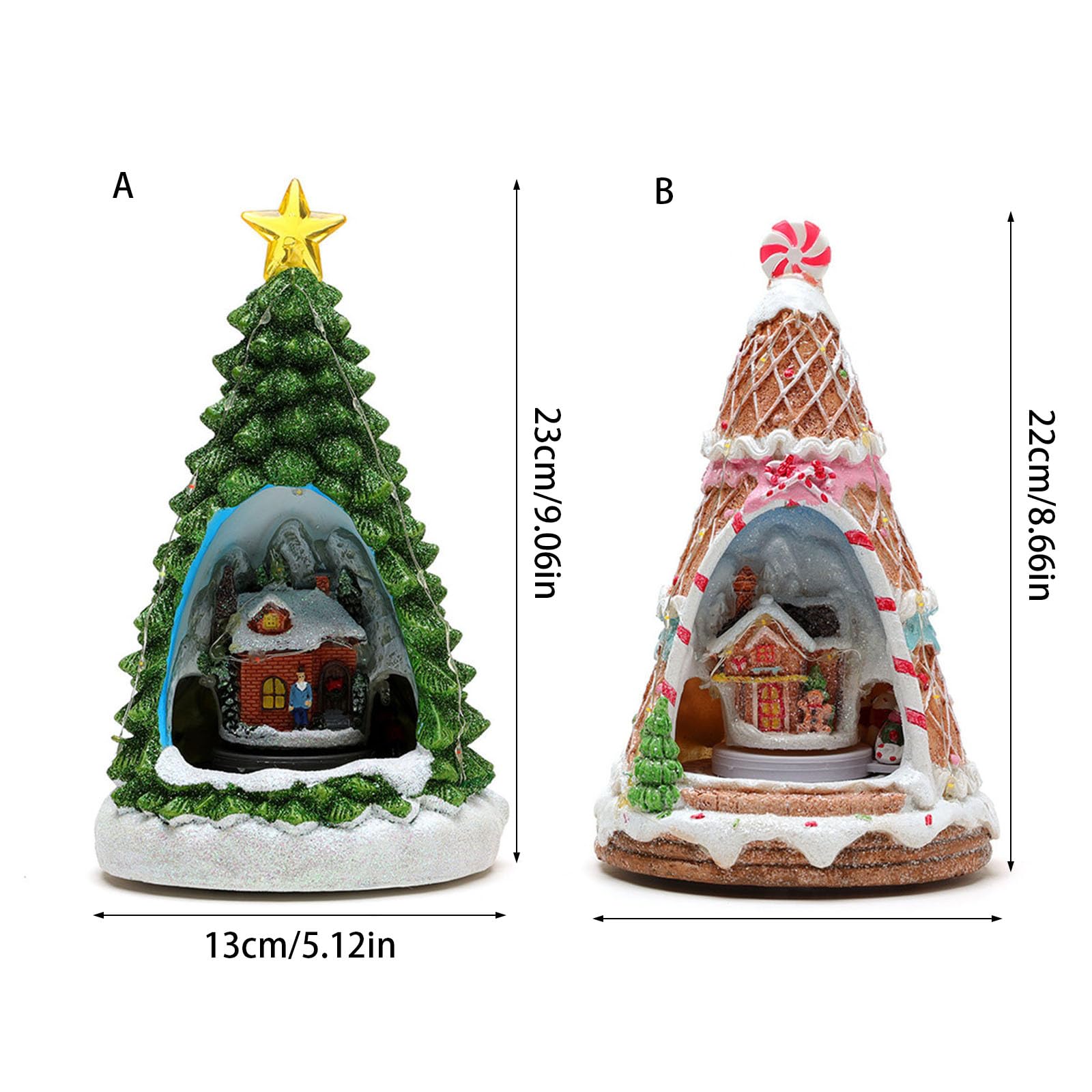 Carillon a forma di albero di Natale, con treno, in resina, con luci a LED, per uomini, donne, bambini, regalo di compleanno, villaggio, edificio in resina con luci a LED