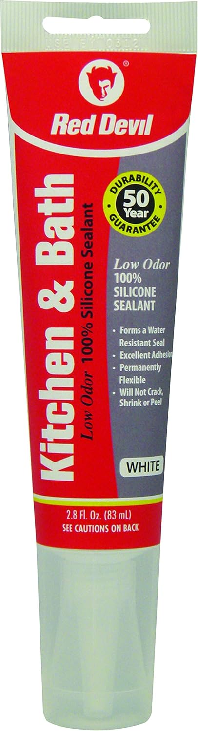 Red Devil 0883 Kitchen & Bath Low Odor Silicone Sealant, 2.8 Oz Squeeze Tube, White, Pack of 12