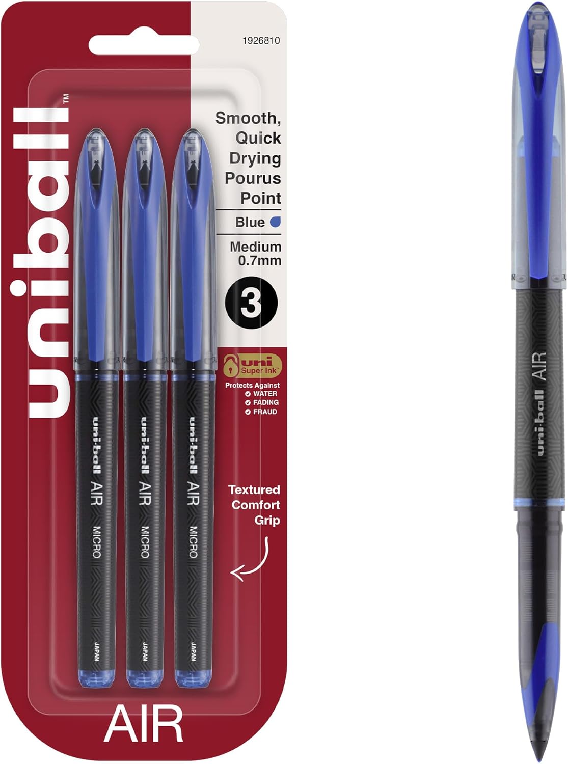 uniball Air Porous Point Pens, Medium Point (0.7mm), Blue, 3 Pack