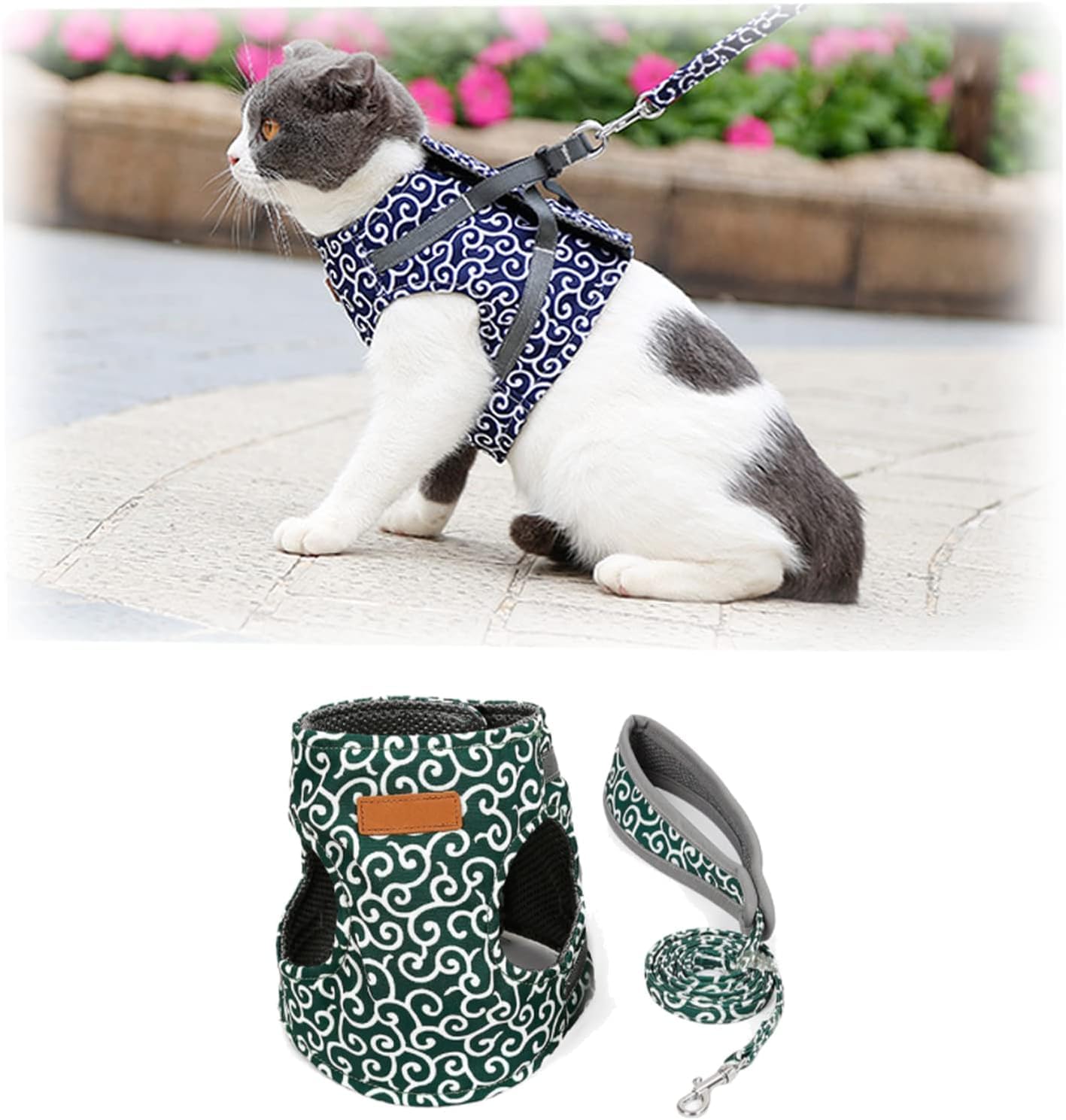 2023 Weste for Katzen, Hunde, Geschirr und Leine, Anti-Break-Away-Brustgurt, Katzenkleidung / 966 (Color : Green, Size : XL)
