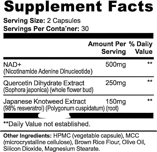 Miniatura 2 de Regeneración celular NAD+ premium con quercetina y resveratrol 500mg  Suplemento avanzado antienvejecimiento y vitalidad  Reparación celular y apoyo
