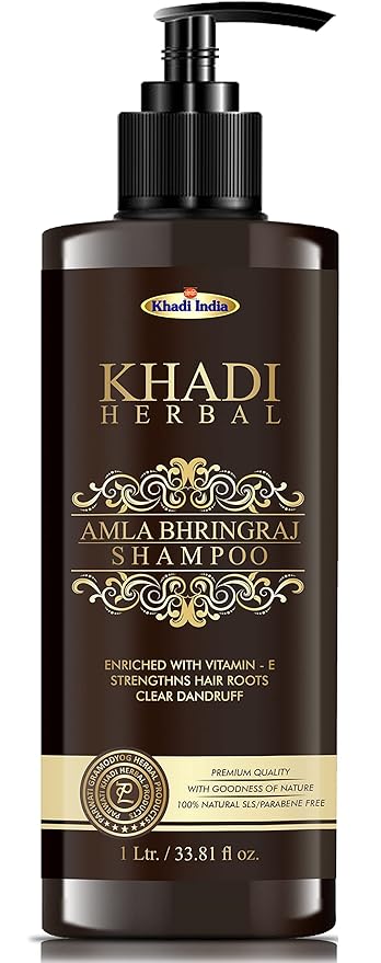 Ayurdaily Khadi Herbal Amla & Bhringraj Shampoo Enriched with vitamin -E, Strengthens hair Roots clear Dandruff 1Ltr