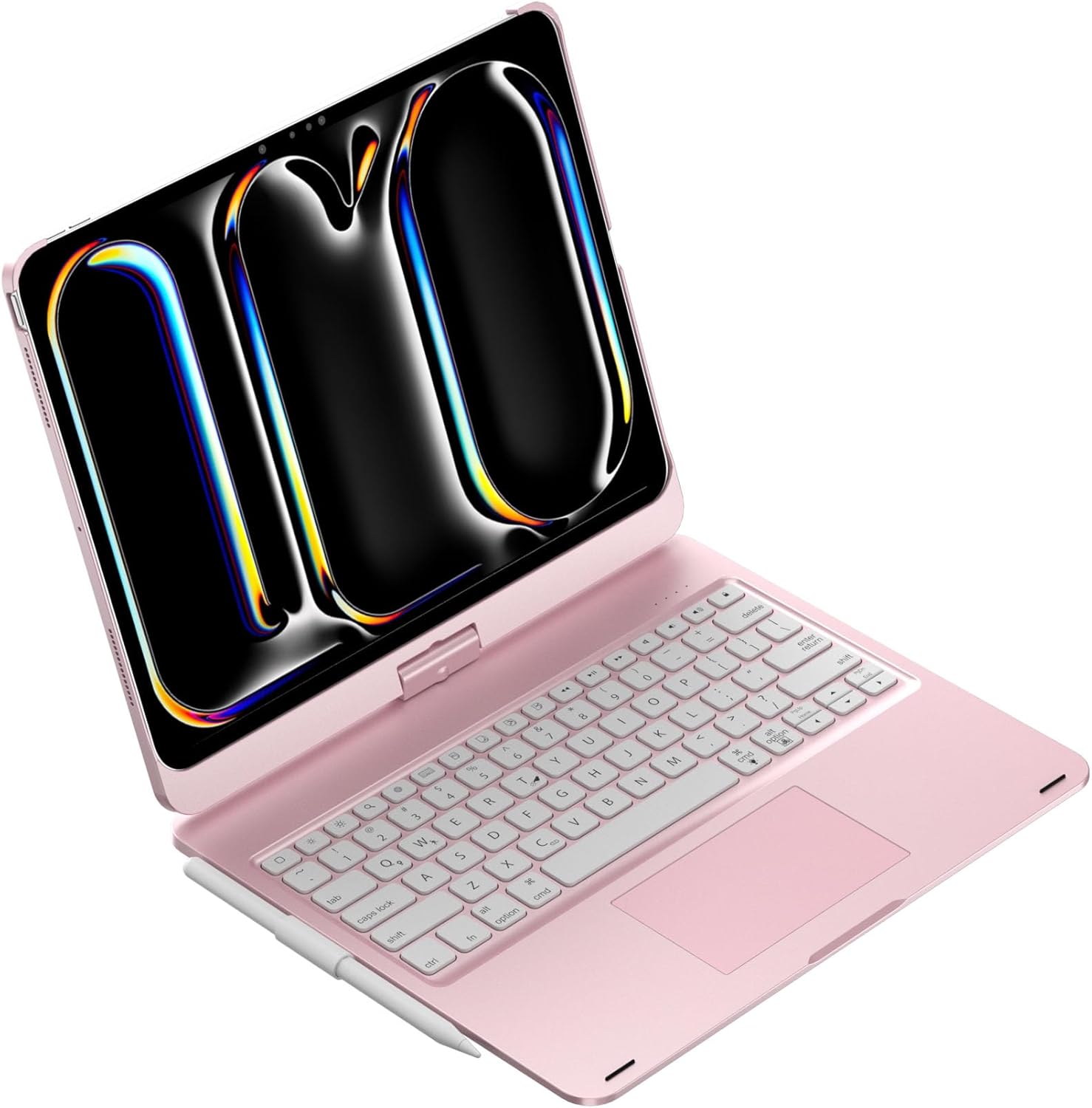 HENGHUI 360 Rotatable Touch Keyboard for iPad Pro 11 inch M5/M4 2025/2024 Backlight Trackpad Foldable Integrated Keyboard Case Cover,Rosegold