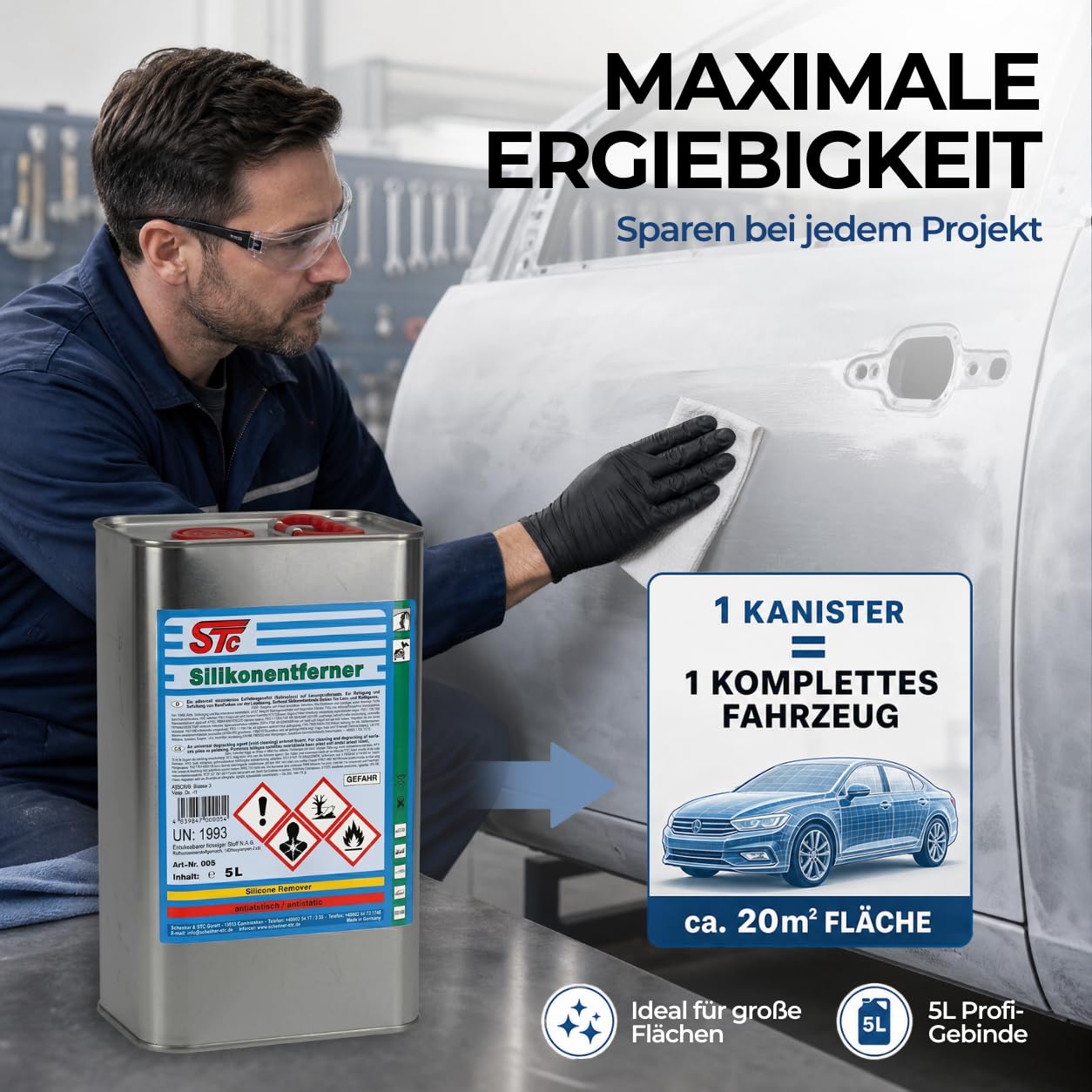 STC Silikonentferner 5L – antistatischer Silikonreiniger & Entfetter – professioneller Oberflächenreiniger für Autolack, Metall und Kunststoff – schnelltrocknend & rückstandsfrei – Made in Germany