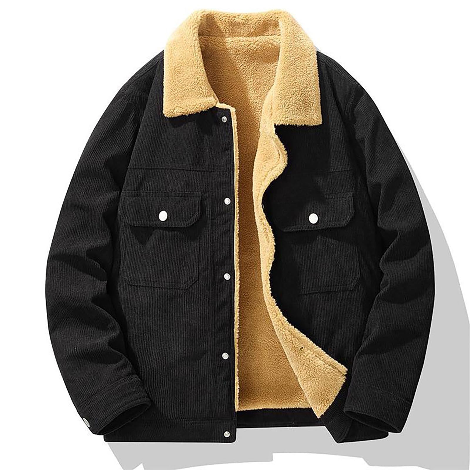 Men's Winter Corduroy Jacket with Warm and Stylish Outdoor Coat Snow Gear for Men (A-Black, M)
