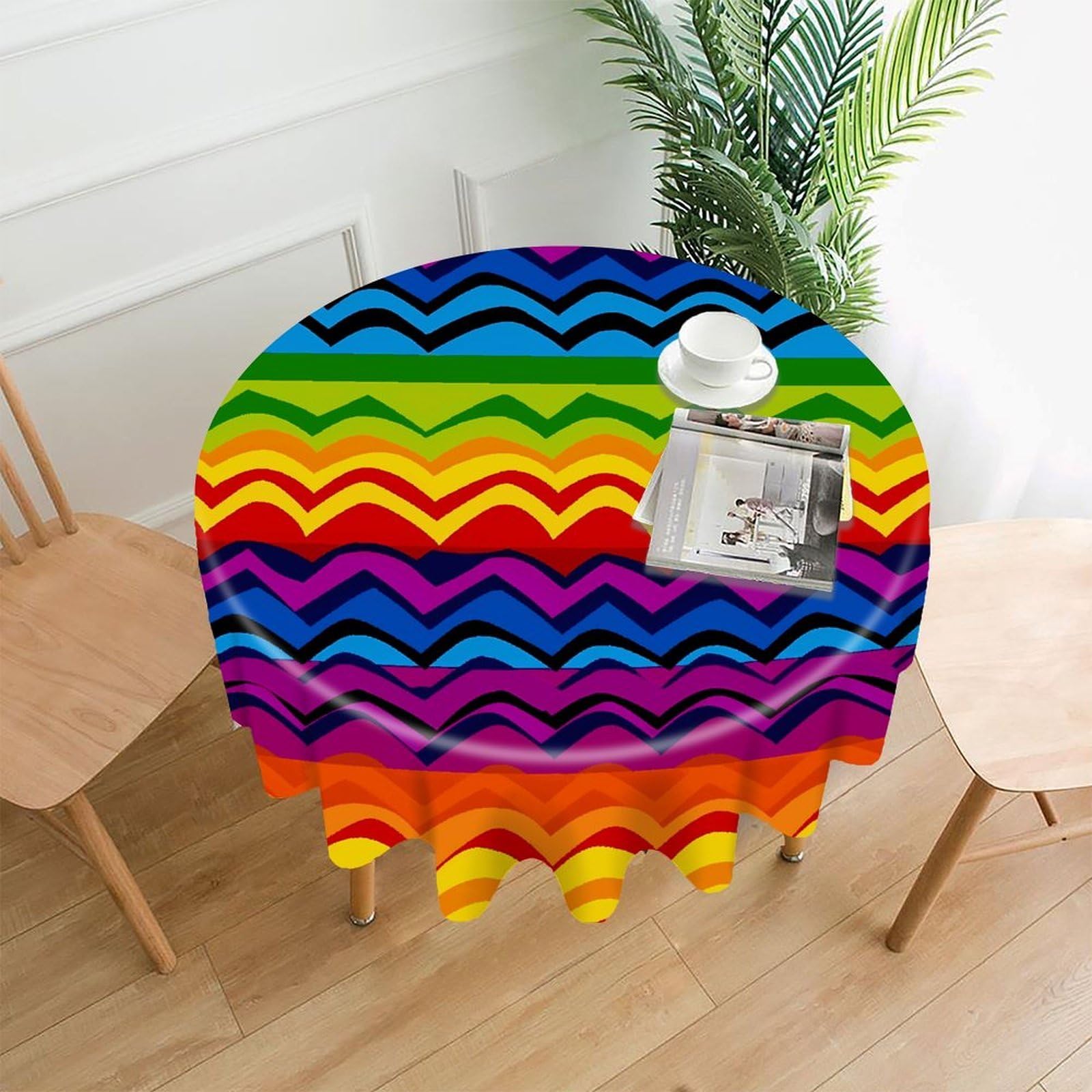 FekiLoot Gay Pride Rainbow Pattern1 Round Tablecloth Cover 60 Inch Wrinkle Free Washable Polyester Fabric Table Cover Decorative Round Table Cloth for Home Dining Kitchen Party Farmhouse