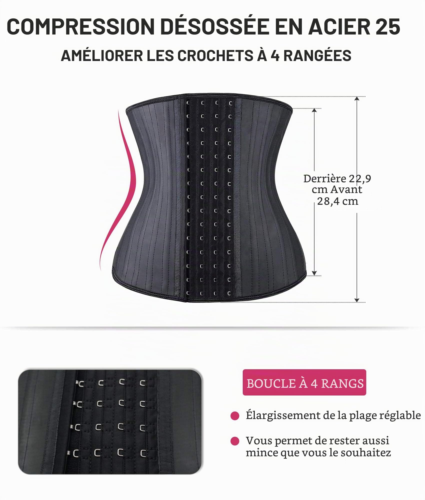 YIANNA Gaine Ventre Plat Femme Corset Minceur Ceinture Amincissante Serre Taille Waist Trainer Body Sculptant Invisible Noir 25 Acier Squelette 2XL 11787