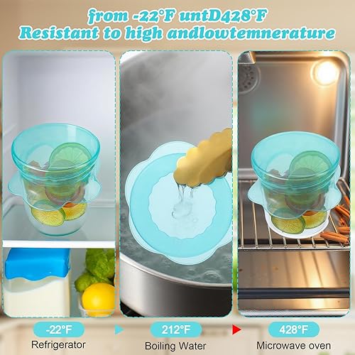 Miniatura 7 de Tapas elásticas de silicona para almacenamiento de alimentos, 3 piezas, fundas elásticas reutilizables para tazones de latas, tarros redondos y