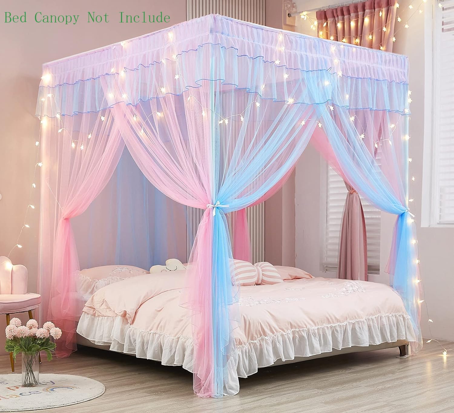 Mengersi Canopy Bed Frame Twin Size,Stainless Steel Bed Post Poles Thicken Bed Canopy Frame, Canopy Bed Curtains Bed Frame Bracket for Metal Bed Wood Bed Bedroom Decor (Full)