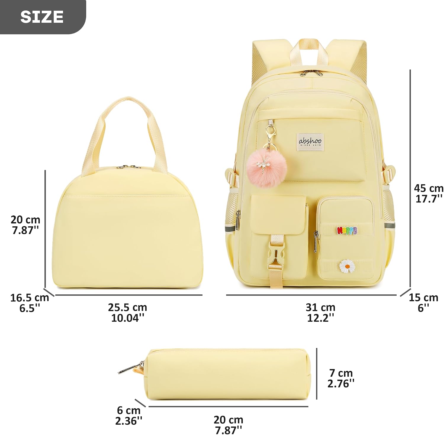 abshoo School Backpack for Girls Bookbag with Lunch Bag Teen Girls School Bag Travel Daypack (Cream) image 2