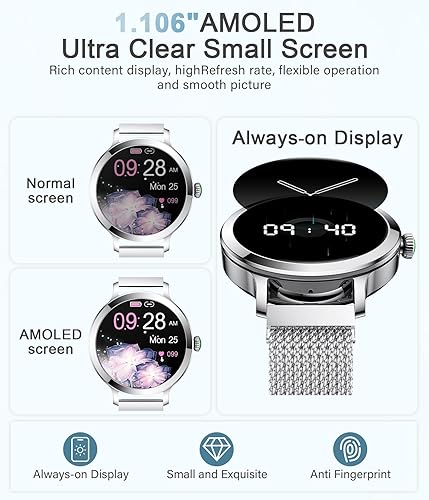 Miniatura 4 de Relojes inteligentes para mujer, 1.106 pulgadas AMOLED de pantalla pequeña, reloj inteligente para responder/hacer llamadas para teléfonos Android