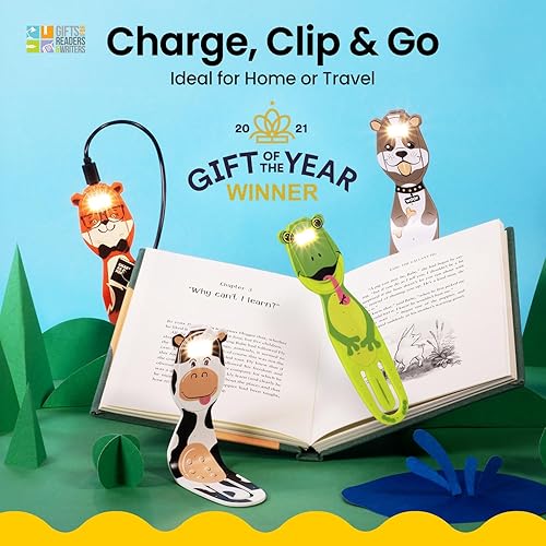 Miniatura 8 de Regalos para lectores y escritores Luz de lectura con clip Marcador Fox 2 en 1 Luz para niños para leer en la cama, luces lindas recargables