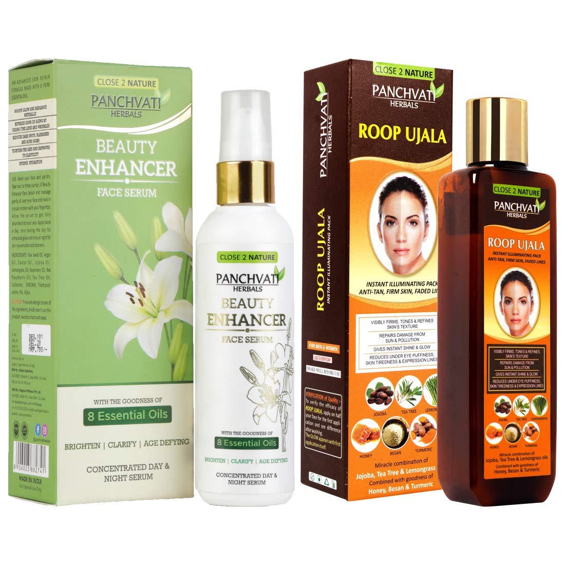 PANCHVATIBeauty Enhancer Face Serum 100 ml + Panchvati Roop Ujala 200 ml, face pack and face serum combo pack for a brighter skin