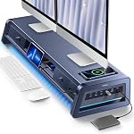 Vaydeer All-in-One Dual Monitor Stand Riser with 2 Drawers, 8 USB Ports (4 Fast Charging, 4 for Data Transfer), Wireless Charging Pad and LED Light Strip, Desk Organizer for PC/iMac (Metal, 39.3 inches)
