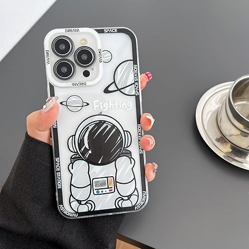 Miniatura 2 de Funda transparente para iPhone 12, diseño de planeta espacial de astronauta de dibujos animados, diseño elegante de luna de poliuretano