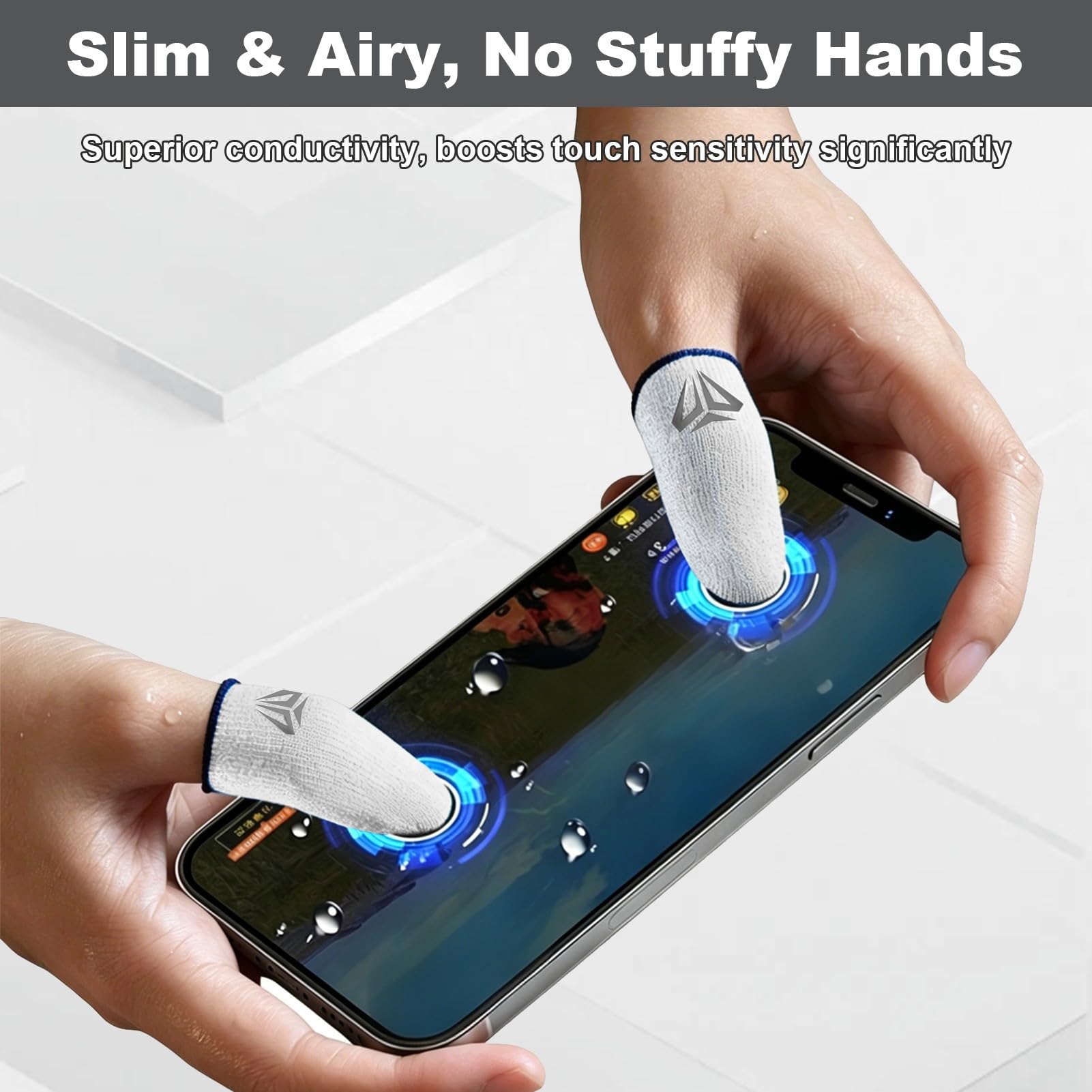 Gaming Finger Sleeves 8 Pièces, Protege Doigt pour Gaming Respirant et Anti-Transpiration pour Écran Tactile Protège-Doigts Haute Sensibilité pour PUBG/Out Mobile Gaming sur Android et iOS