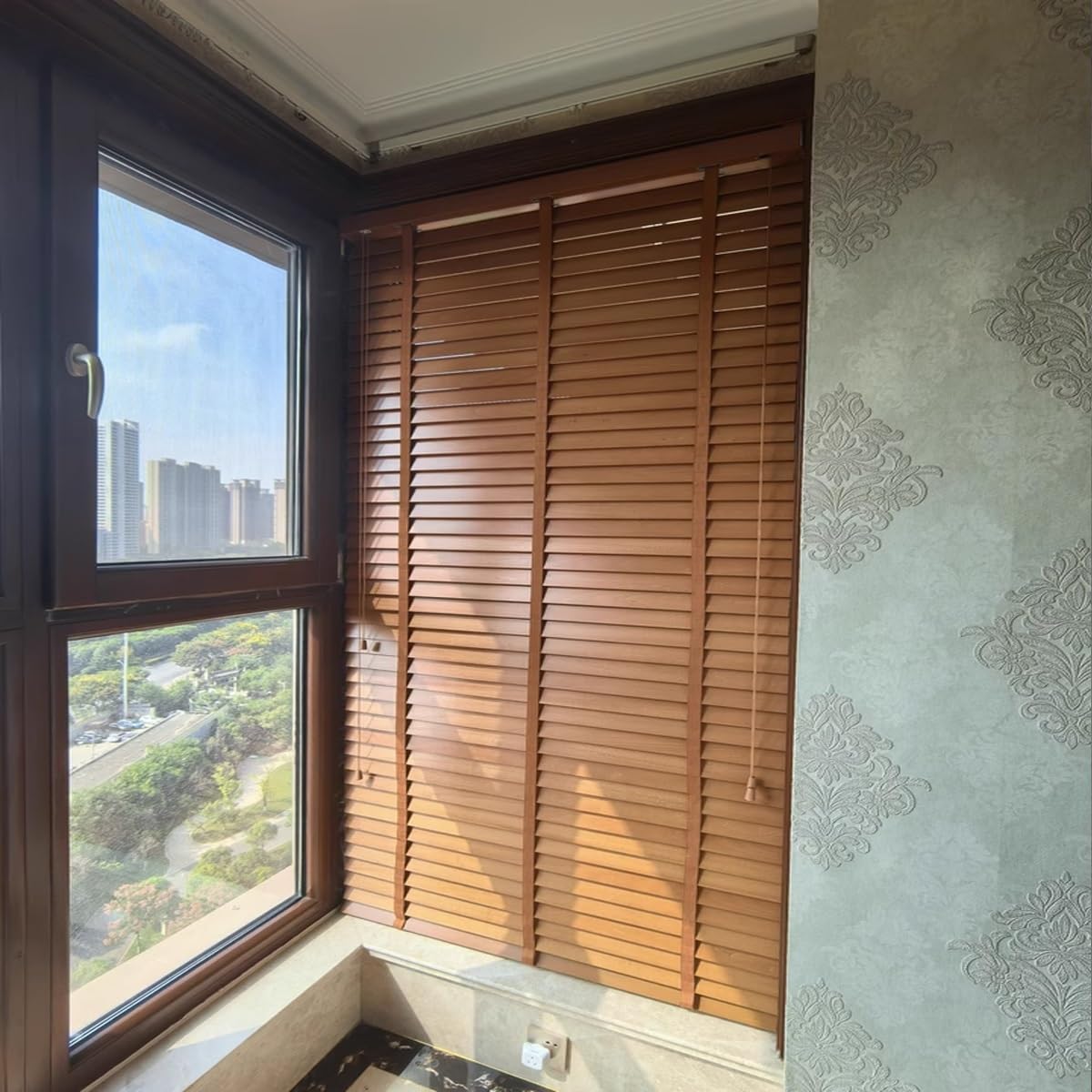 50mm lamellen Holz Jalousie für Fenster, 75x130 85x160 95x160 115x160 155x250cm Horizontal Jalousette, Sichtschutz Vorhänge, Büro Verdunkelungsrollo für Innen Sonnenschutz, Raumverdunkelung(Dunkelbrau