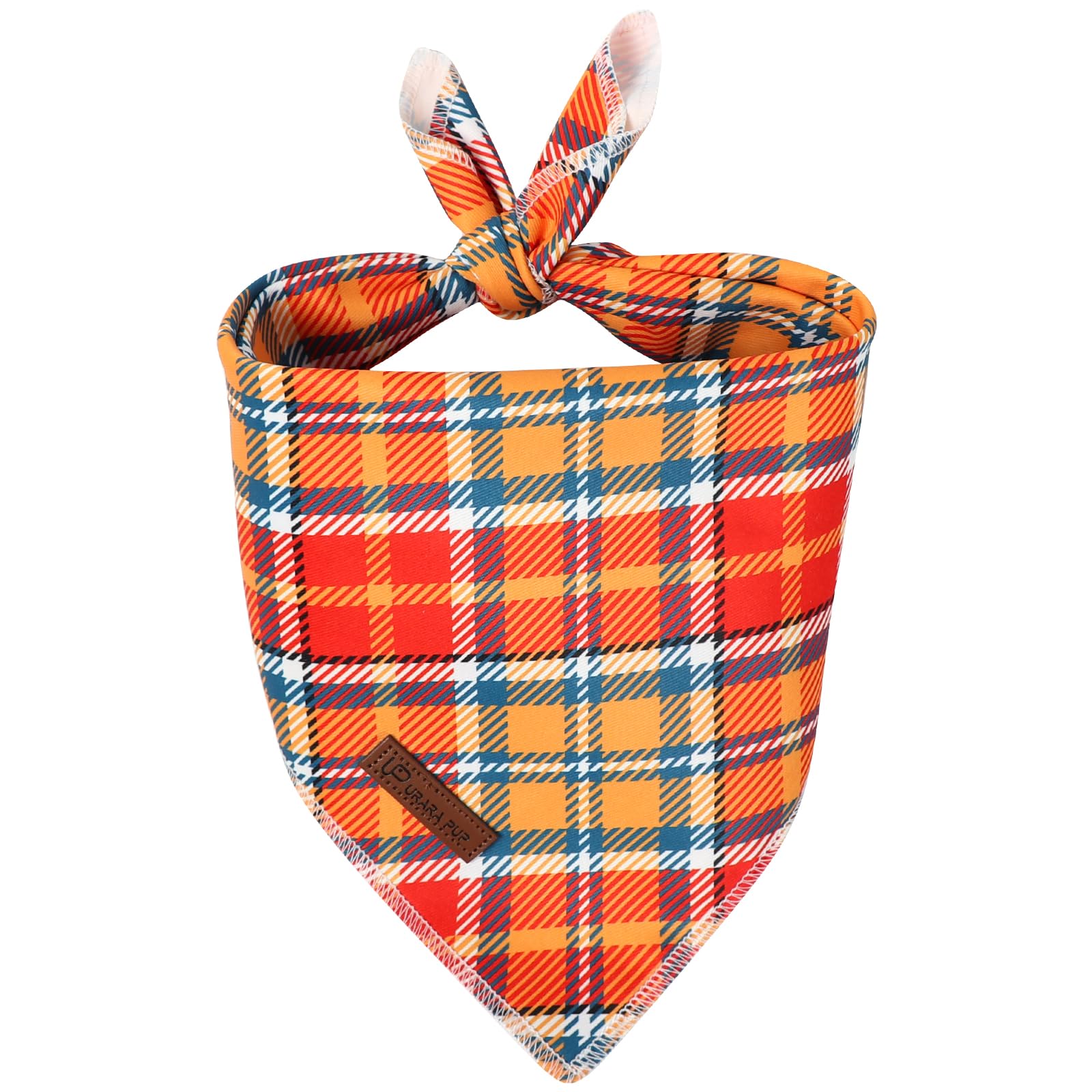 UP URARA PUP Fall Dog Bandana – Orange Yellow Plaid Triangle Scarf for Small Medium Large Dogs, Soft Cotton Pet Bib for Autumn Thanksgiving, Adjustable Dog Kerchief for Daily Fall Wear