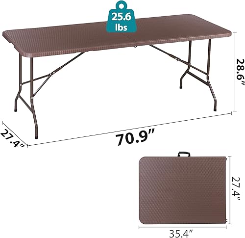 Miniatura 54 de SUPER DEAL Mesa plegable cuadrada de 3 pies, para interiores y exteriores, de plástico resistente, plegable, por la mitad, mesa de fiesta de picnic