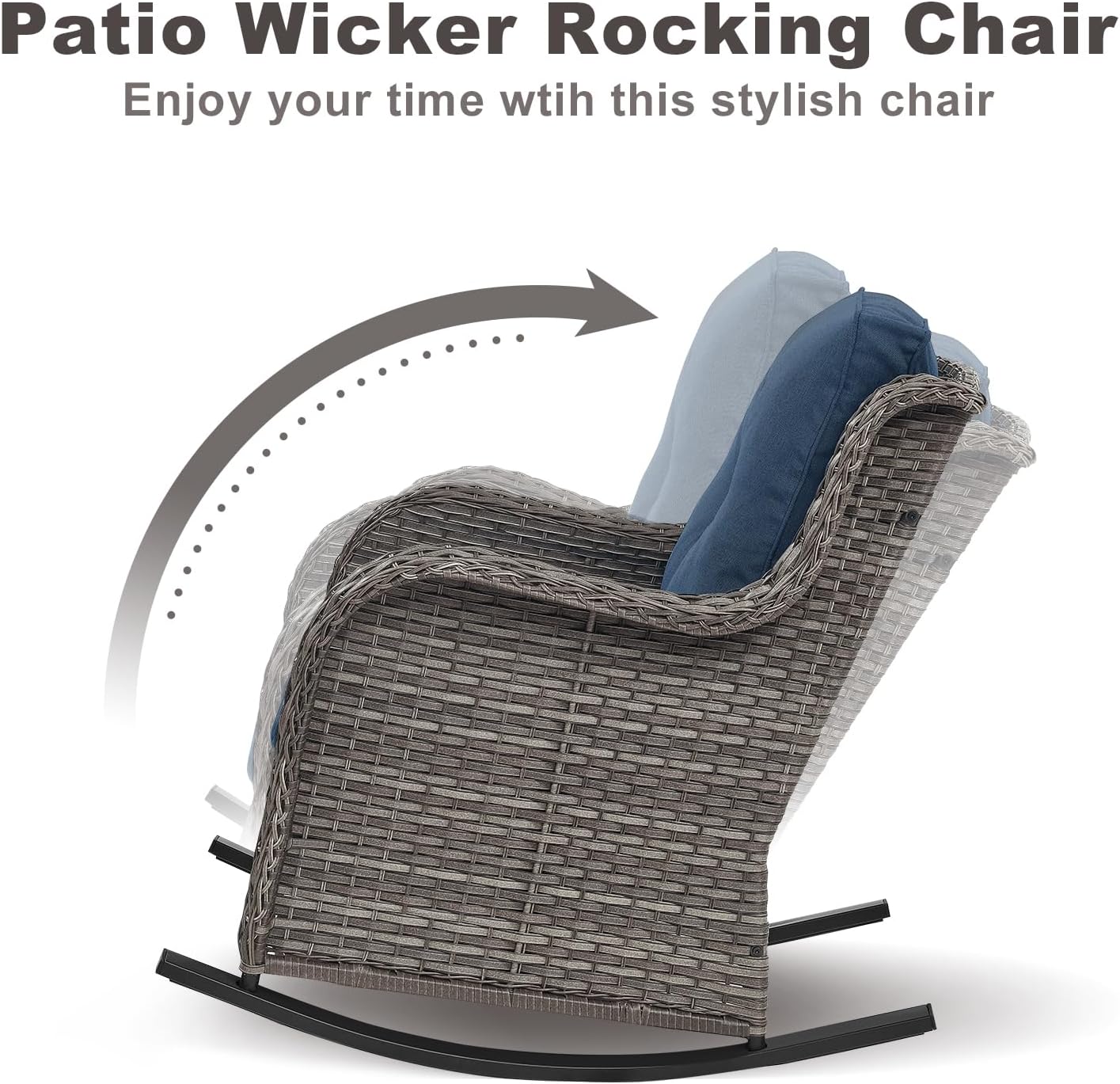 Rilyson Patio Chairs Outdoor Rocking Chair - 3 Piece Wicker Patio Bistro Set Rattan Patio Furniture Rocker Chairs and Side Table for Porch Deck Backyard Garden(Mixed Grey/Blue)