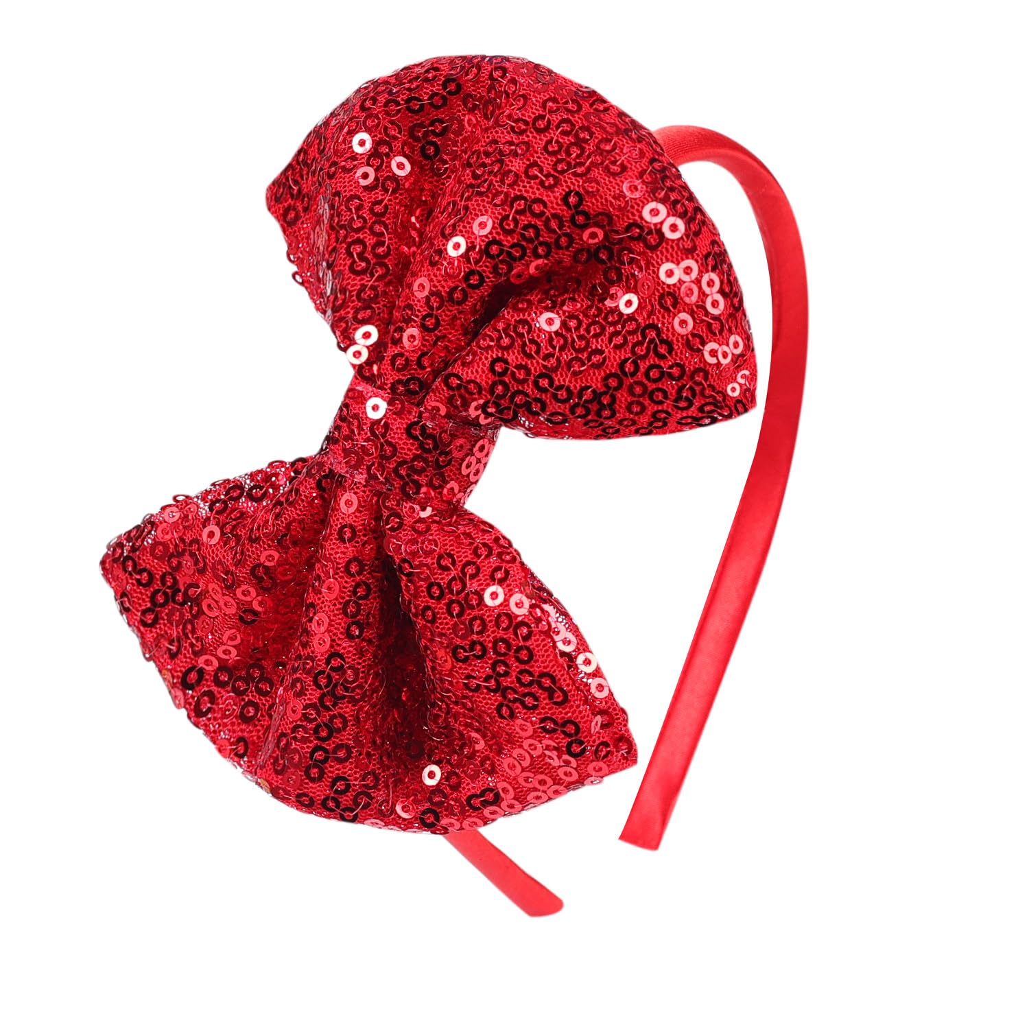 AMYDECOR Love Fairy 4.3-Inch Sparkly Sequin Bow Tie Headbands - Boutique Ribbon Bows for Girls, Kids, and Women (Red)