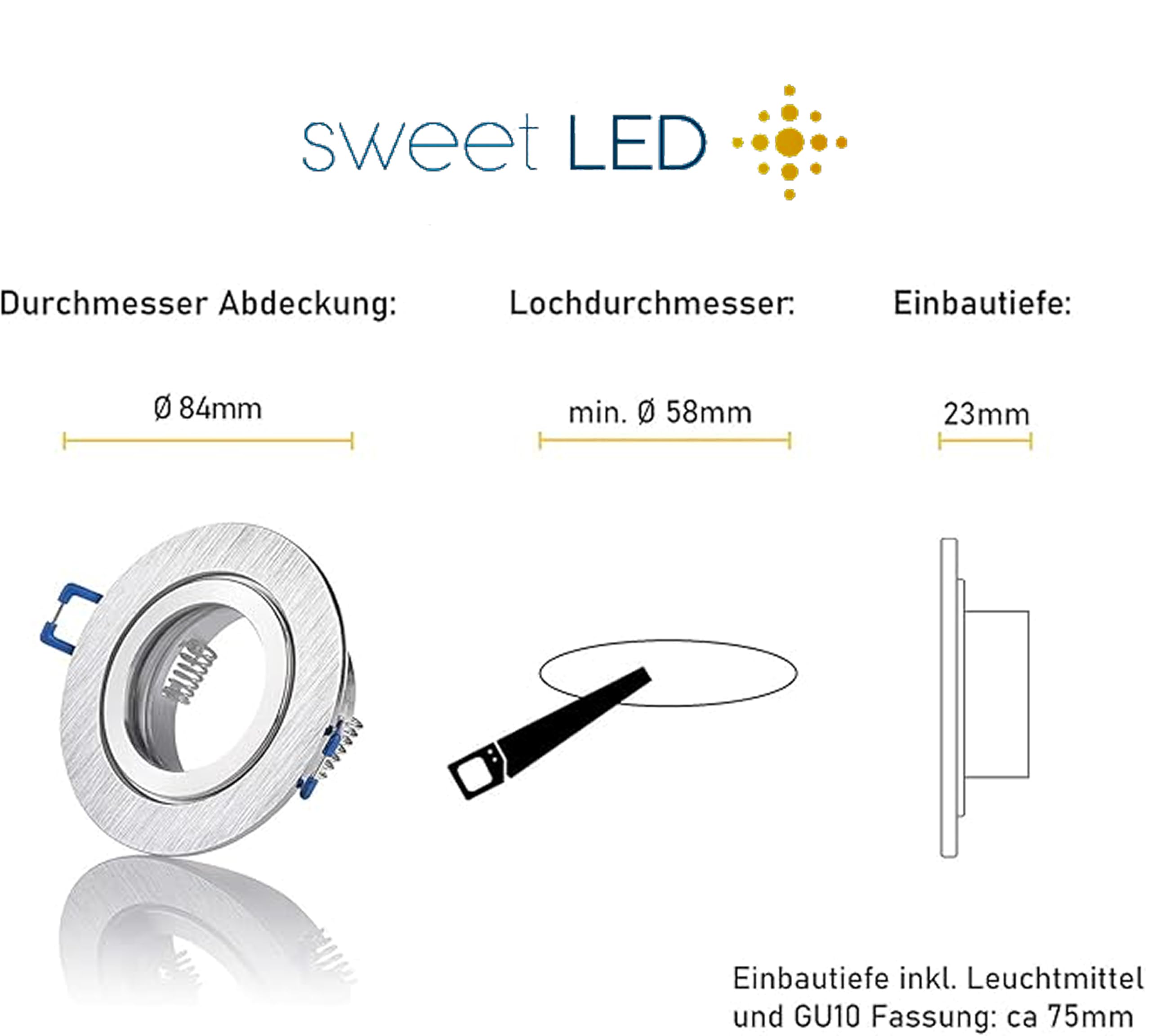 Sweet Led 12x Einbaustrahler IP44 GU10 LED Spots 5W Bad 230V Einbauleuchten Deckenspots Deckenstrahler 68mm (Warmweiß 3000K) aus Aluminium Einbauspots für Badezimmer Küche Wohnzimmer