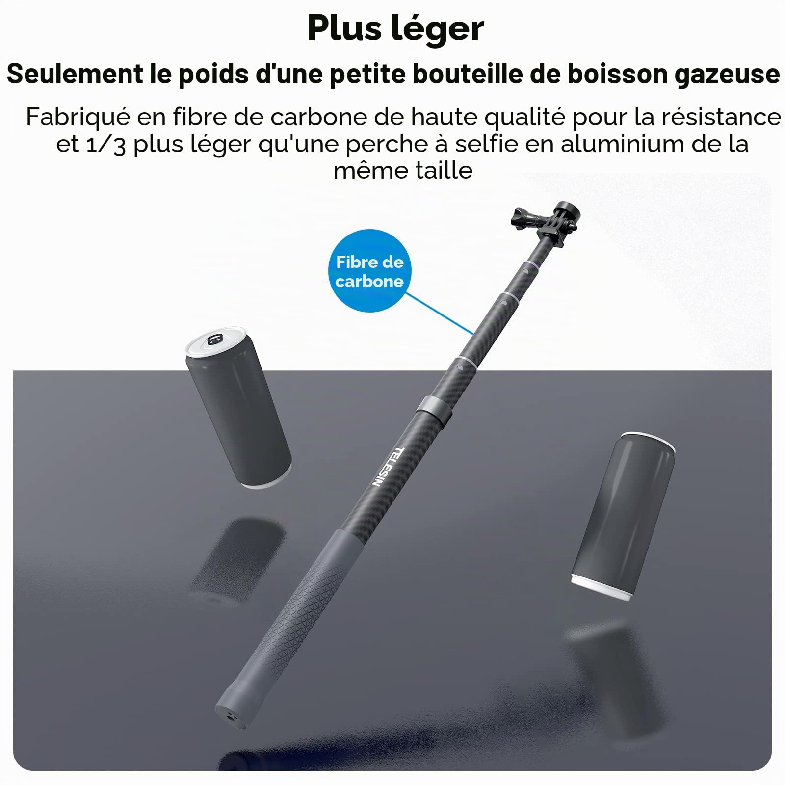 TELESIN Perche à selfie G3 longue invisible (3 m), en fibre de carbone étanche pour GoPro Max 13 12, Insta360 Luna Ultra X5 Ace Pro, DJI Osmo Nano 360 Action 6 5 4 Pocket 4 3 Xtra AKASO
