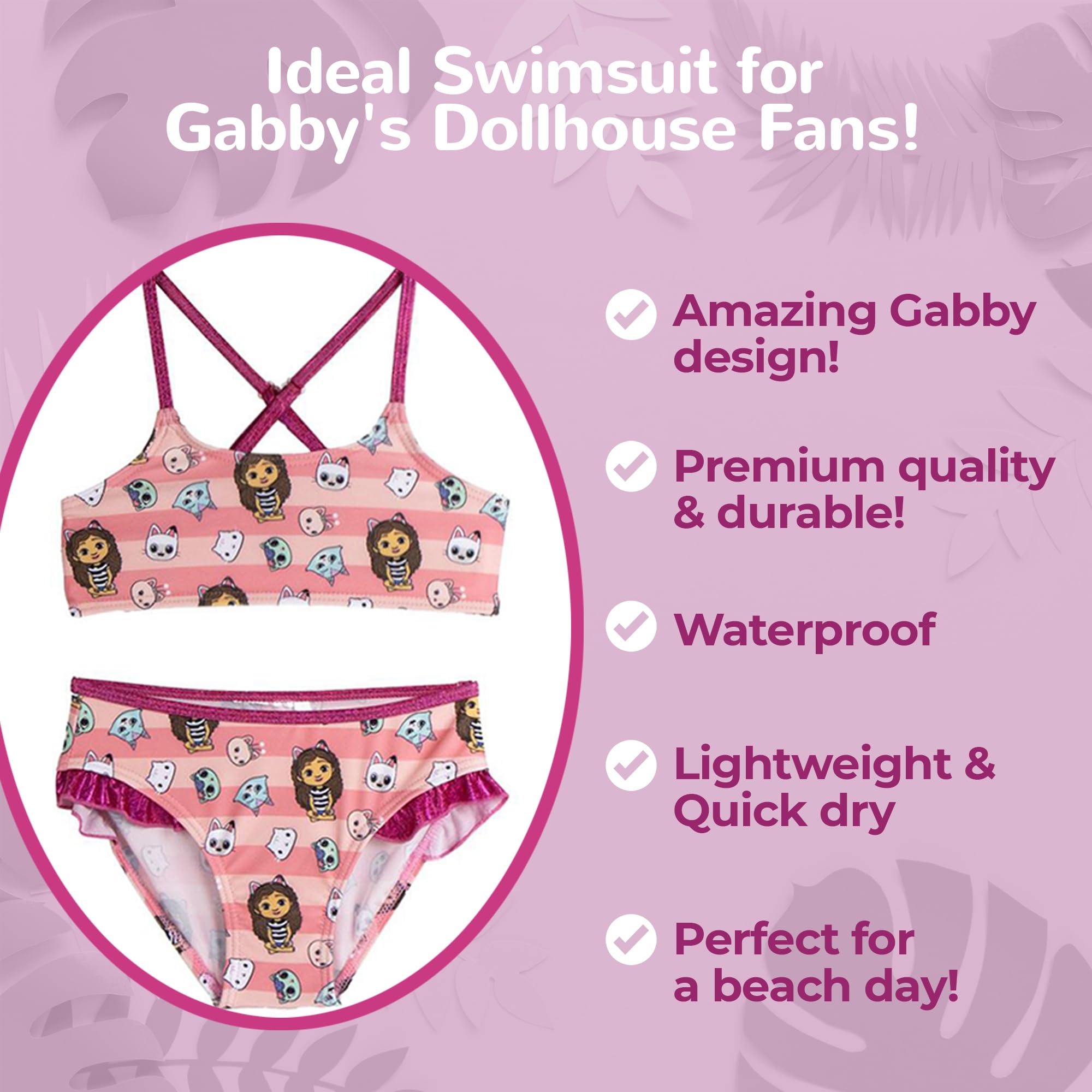 Bikini Fille Gabby’s Dollhouse – Maillot de Bain 2 Pièces Enfant – Léger, Séchage Rapide, Été & Plage