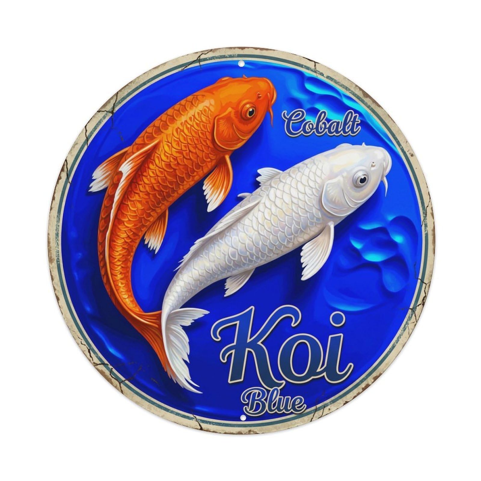 Koi Fish Cobalt Blue Waters Intense Bright Electric Vivid Metal Tin Sign