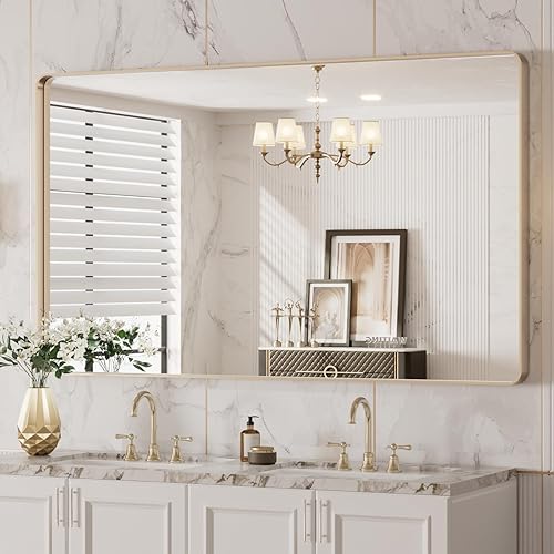 Miniatura 248 de LOAAO - Espejo de tocador para baño con marco de metal negro mate de 24 x 32 pulgadas para pared, rústico, rectangular, grande, redondeado