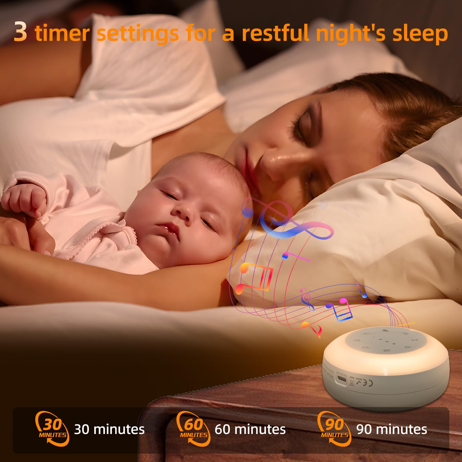 Carehabi Rumori Bianchi per Neonato Macchina Rumore Bianco con 24 Suoni Lenitivi Luce Notturna Neonato con Timer di Luce Notturna e Funzione Memoria con Musica per Dormire per Bambini e Adulti