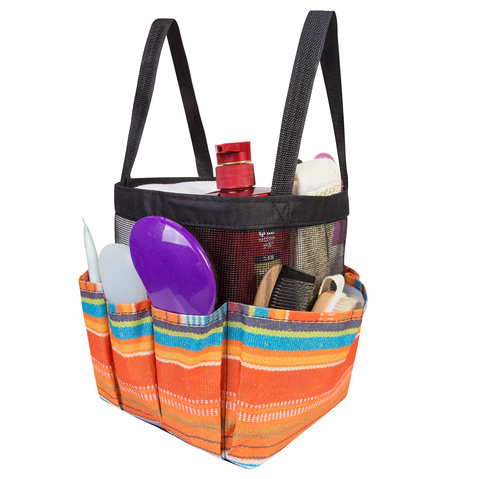 Korlon Mesh Shower Caddy, Quick Dry Shower Caddy Portable, Toiletry and Bath Organizer Oxford Hanging Shower Tote Bag with 8 Pockets for Camping, Gym, College Dorm (Orange)