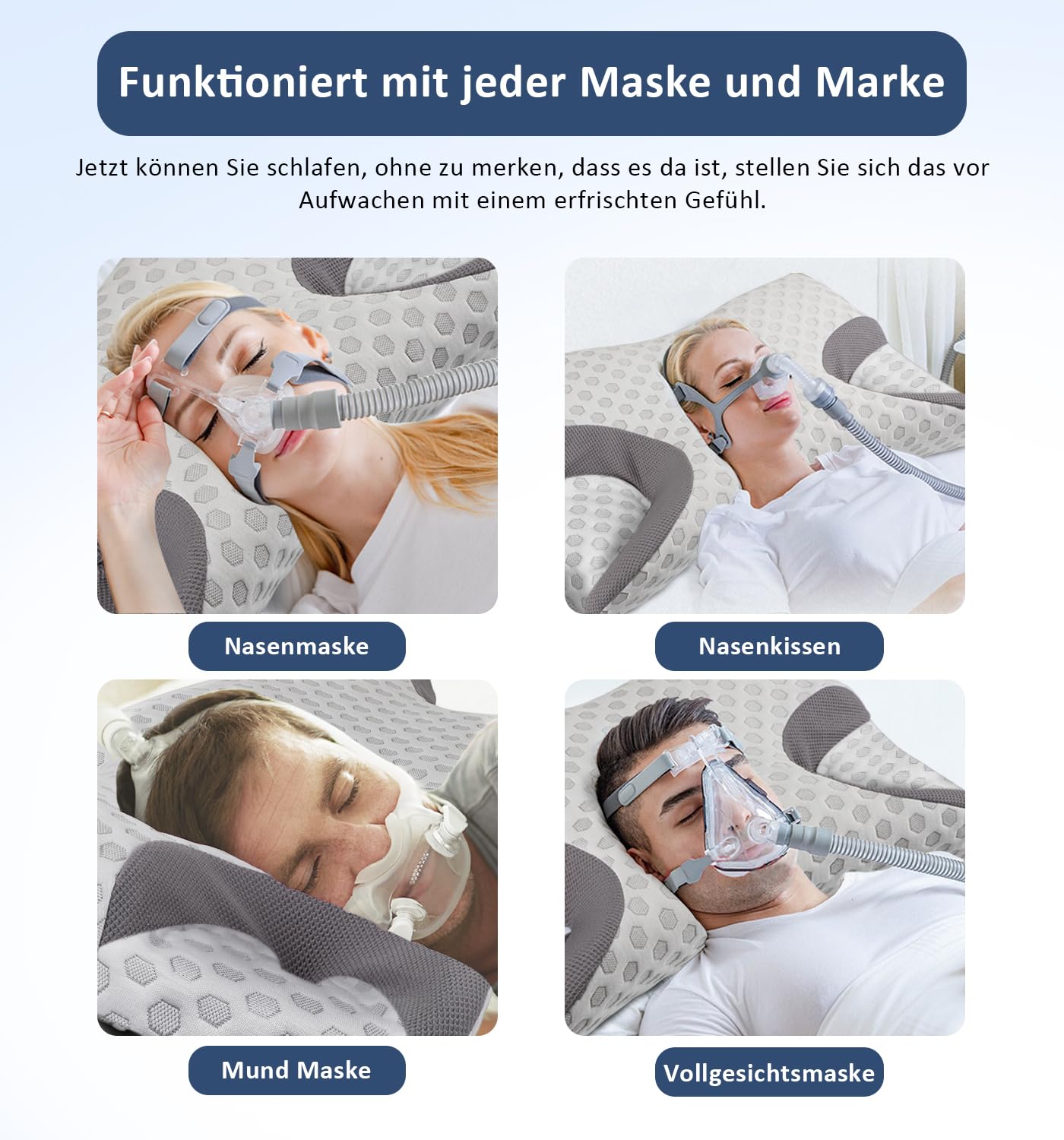 CPAP Cuscino in memory foam per chi dorme sul fianco, Cuscino per apnea notturna per dormire, Cuscini adatti a tutti gli utenti di maschere CPAP, Cuscino di supporto per collo ortopedico, grigio