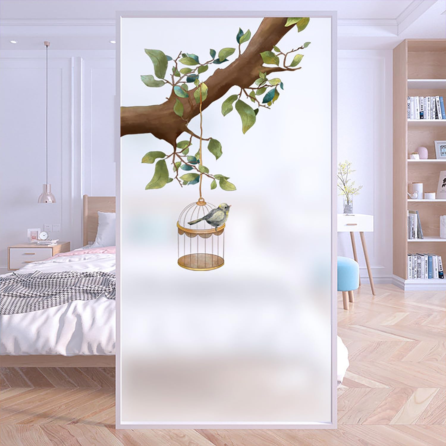 XQKXHZ Peel and Stick Window Film,Static Cling Stained Glass Decorative Window Film Opaque Privacy Non-Adhesive Reusable Frosted Glass Stickers for Bathroom,Kitchen,Office (Green Plants),K,80x200cm