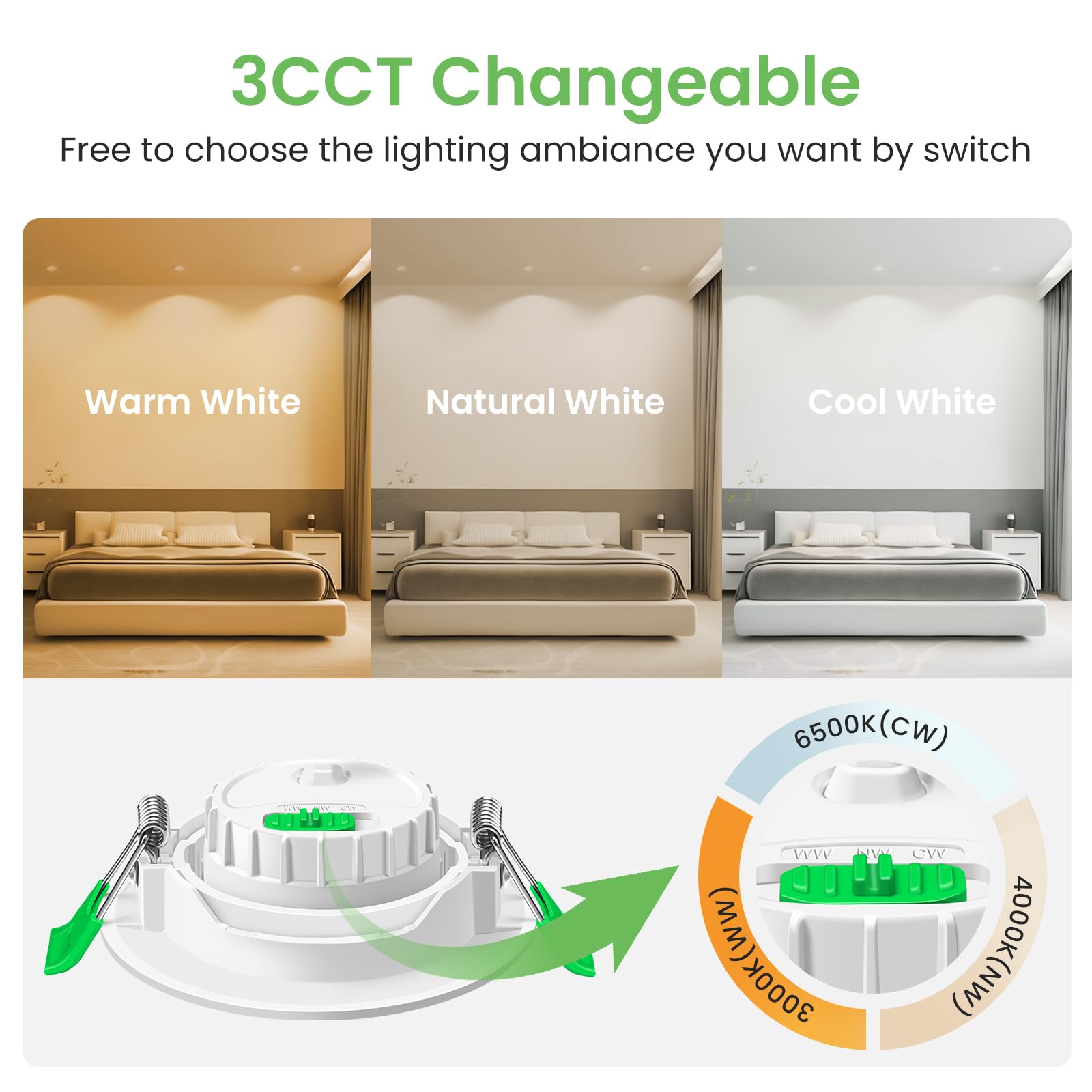 ALUSSO LED Einbaustrahler 230V, 6W 540lm Schwenkbar Einbauspot mit Abnehmbar LED Modul, Dimmbar 3CCT Warmweiß Neutralweiß Kaltweiß, 60°/120° Umschaltbar Abstrahlwinkel, 48er