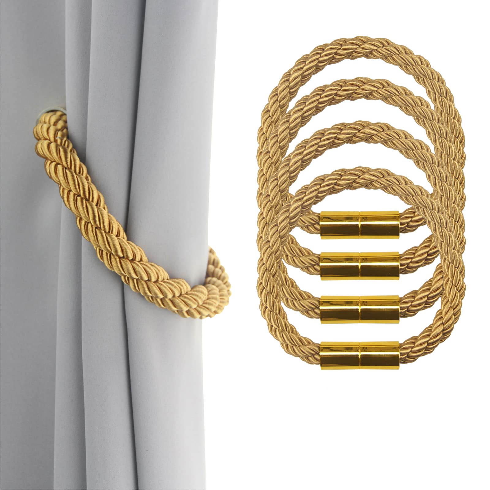 Embrasses de Rideaux, Embrasses de Corde de Rideau Attaches de Rideau Dos pour Pergola d'hôtel de Fenêtre à la Maison/Blanc/4 pièces (Or 4 pièces)