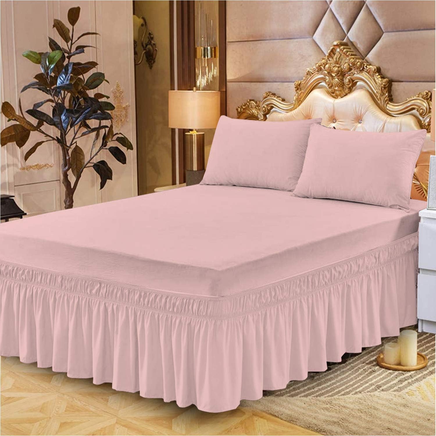Extra Deep Frilled Valance Fitted Sheet King Size Bed, Plain Dyed