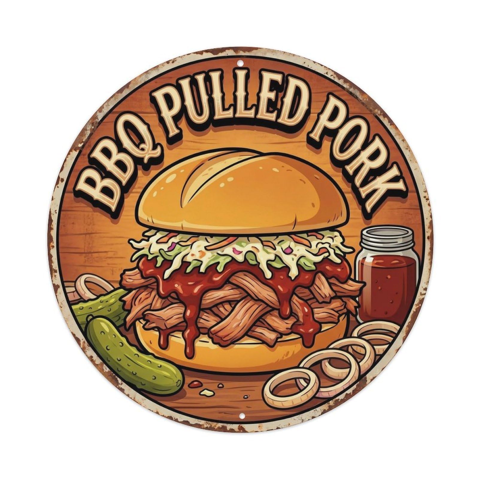 Tgrcjimh Style. Vintage Bbq Pulled Pork Outdoor Bar Metal Tin Sign