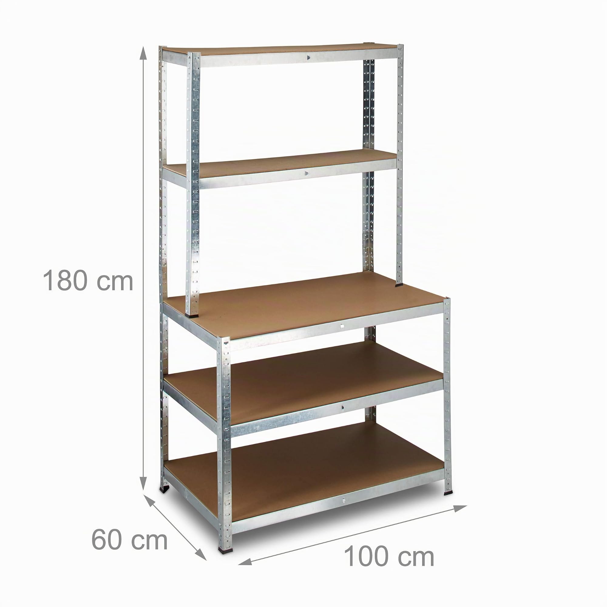 2 Estanterías de Carga Pesada, Carga de 900 kg, De pie, Ensamblable, 180 x 100 x 60 cm, Metal, MDF, Gris
