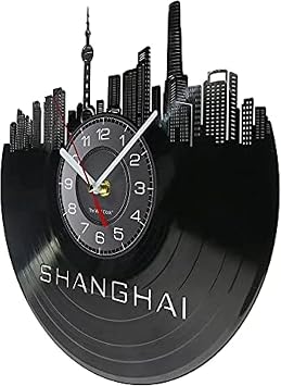 Vinyl Record Wall Clocks Shanghai Skyline Vinyl LP Wall Clock Chinese Pearl Of The Orient Modern Wall Watch Artwork Dcor Clock Gifts